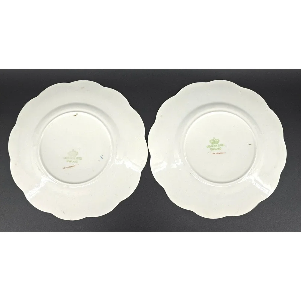 Set of 2 Johnson‎ Brothers The Tuscany Salad Plates Green Pink Leaves Scallop
